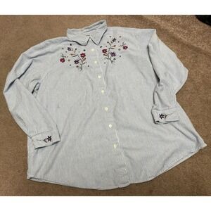 Vintage Cabin Creek Cotton Striped‎ Floral Embroidered Button Shirt 20W Womens